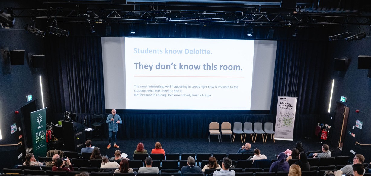 Ben Robertson delivering The Exposure Gap talk at Developed:UK